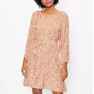 LOFT Leopard Print Split Neck Swing Dress XS
